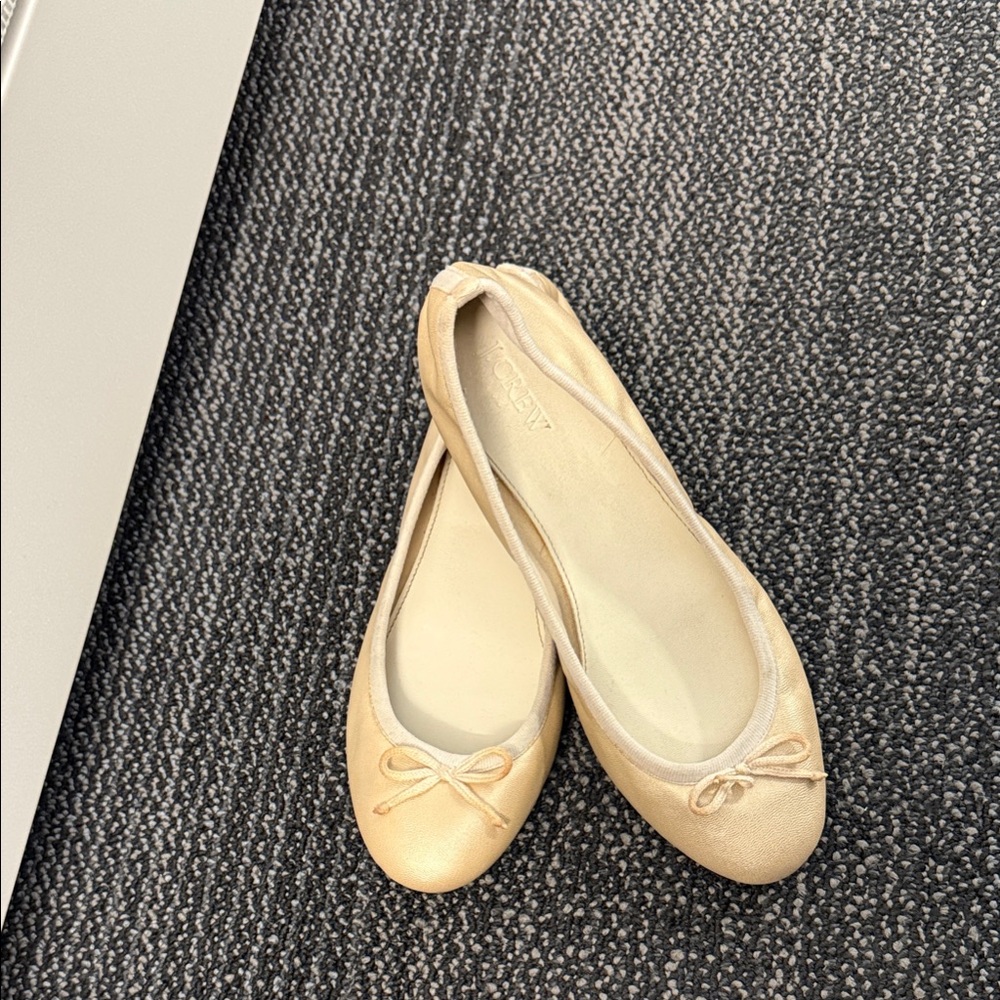 J. Crew Shimmering Gold Flats with Bow